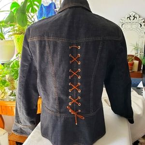 Escada corset lace back denim jacket sz 44 black